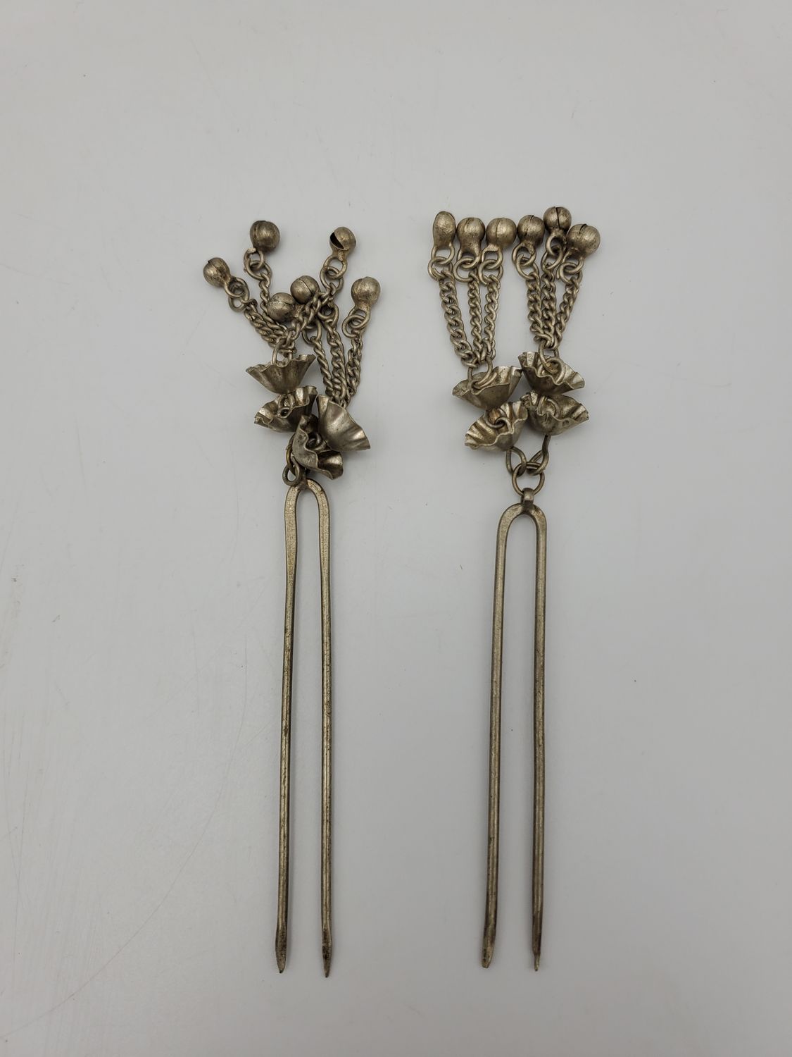 2 Antique Asian Ornate Metal Hairpins