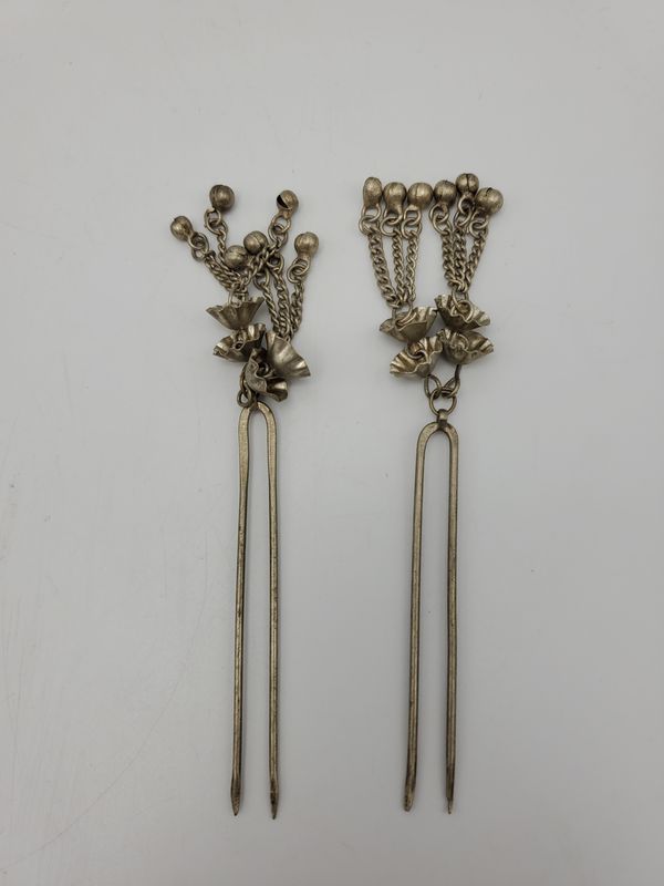 2 Antique Asian Ornate Metal Hairpins