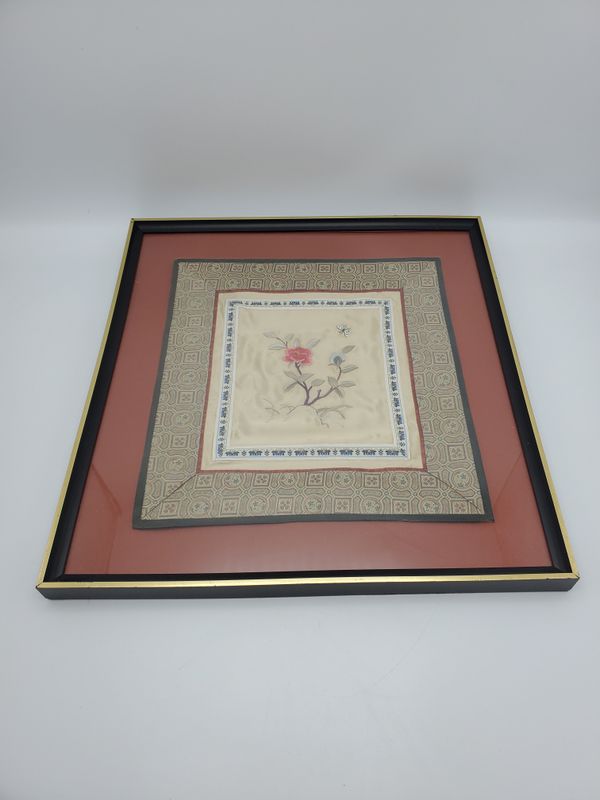 Moth Embroidered Silk Framed