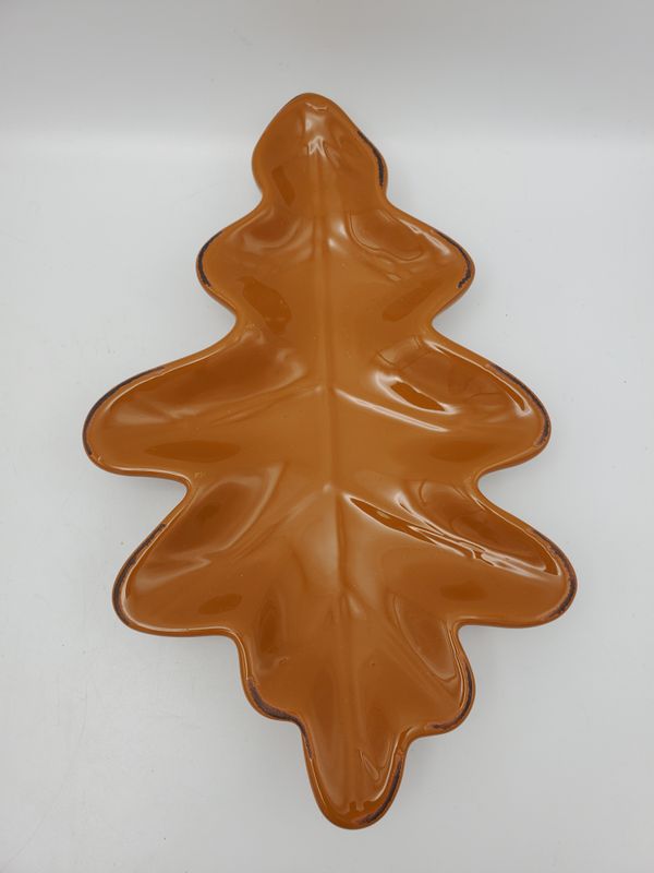 Orange Ceramic Oak Leaf Dish