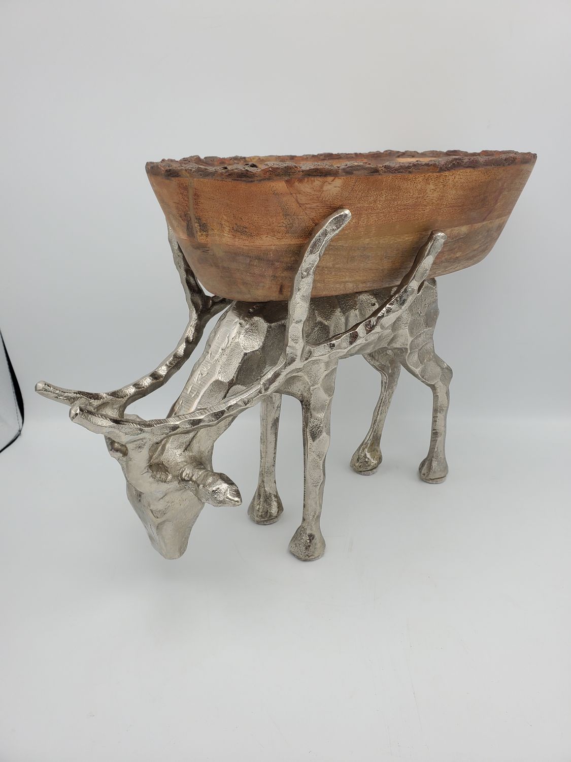Silver Reindeer Wood Bowl