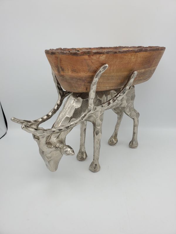 Silver Reindeer Wood Bowl
