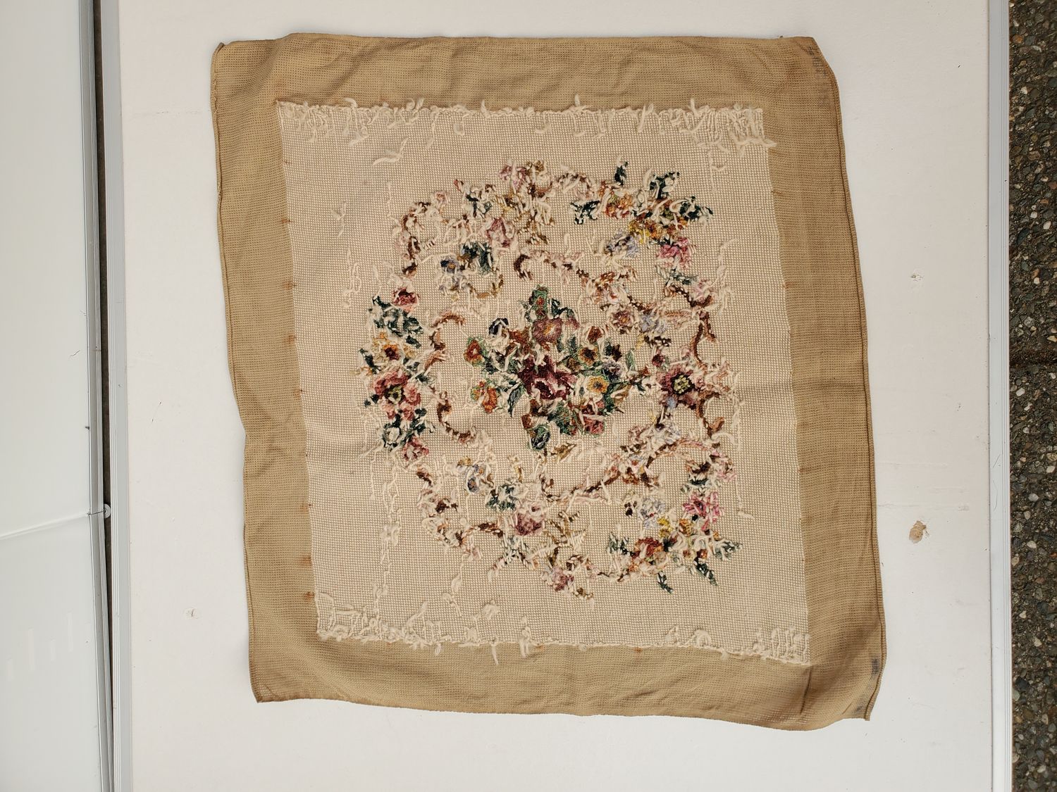 Red Vintage Hand-Stitched Needlepoint