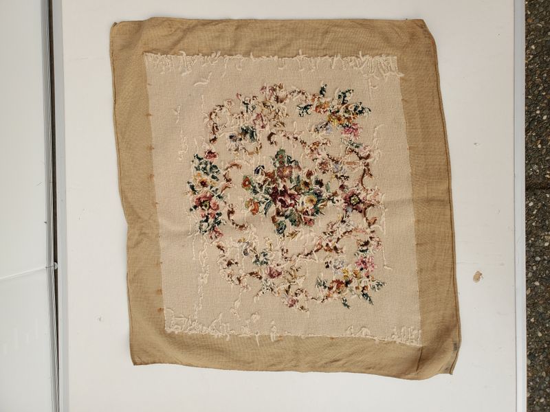 Red Vintage Hand-Stitched Needlepoint