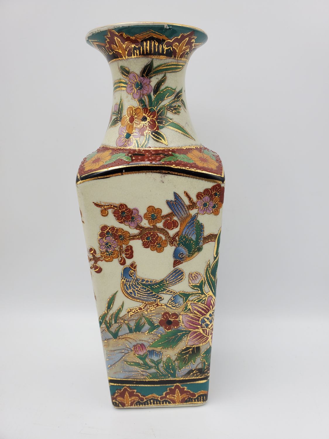 Satsuma-Style Square Hand Painted Vase