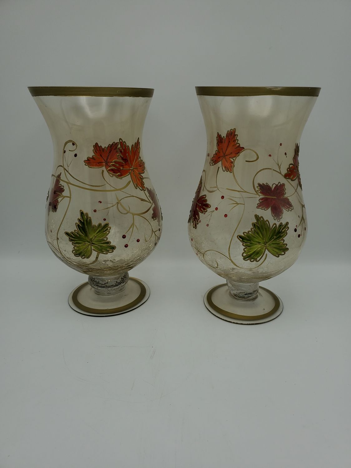 Pair of Fall Leaves Hurricane Vases