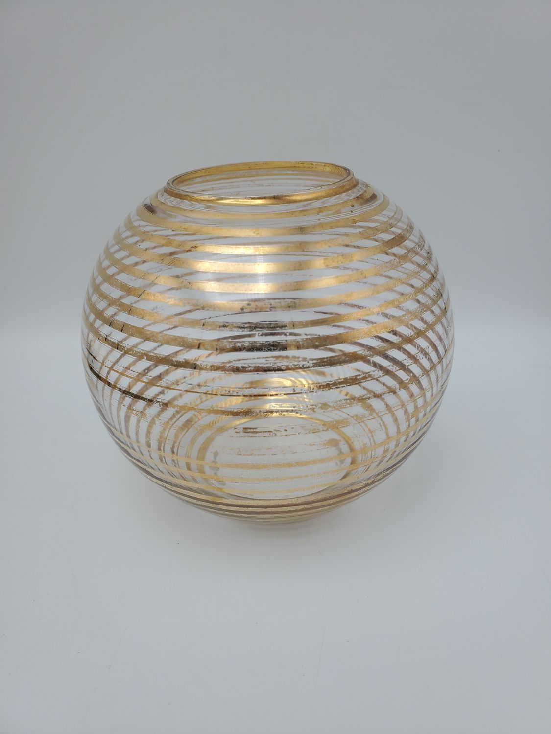 2 Gold Striped Glass Vintage Candleholder