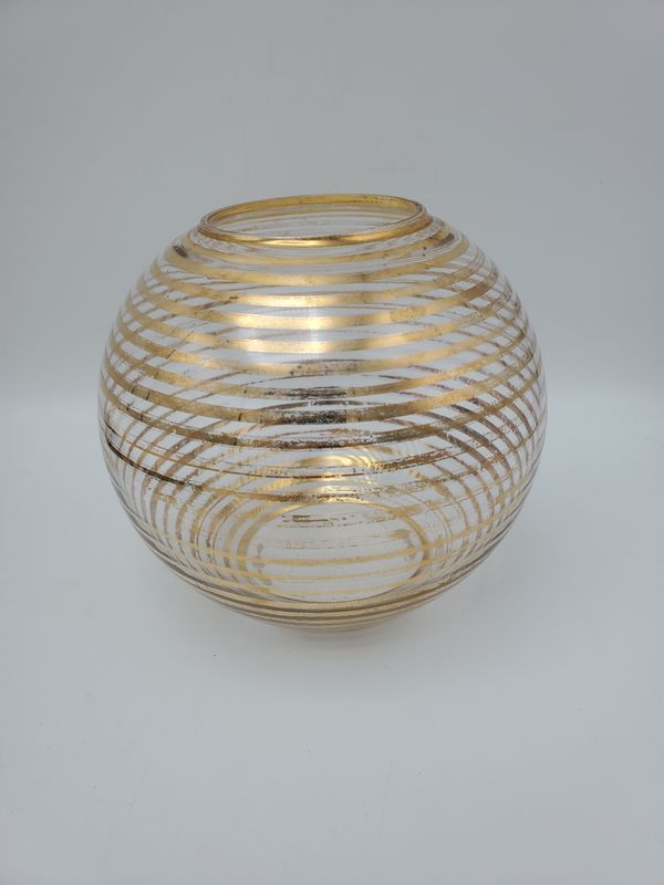2 Gold Striped Glass Vintage Candleholder