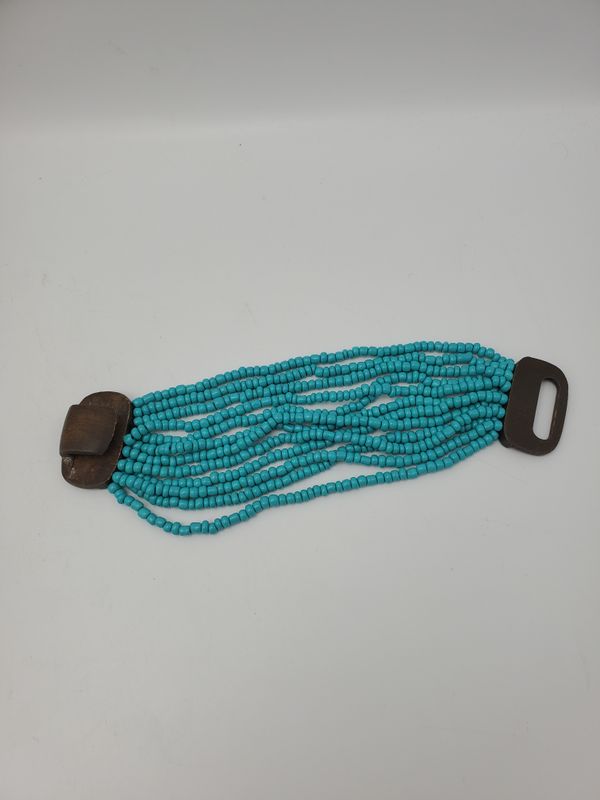 Rec. Turq. Wood Clasp Vintage Bracelet