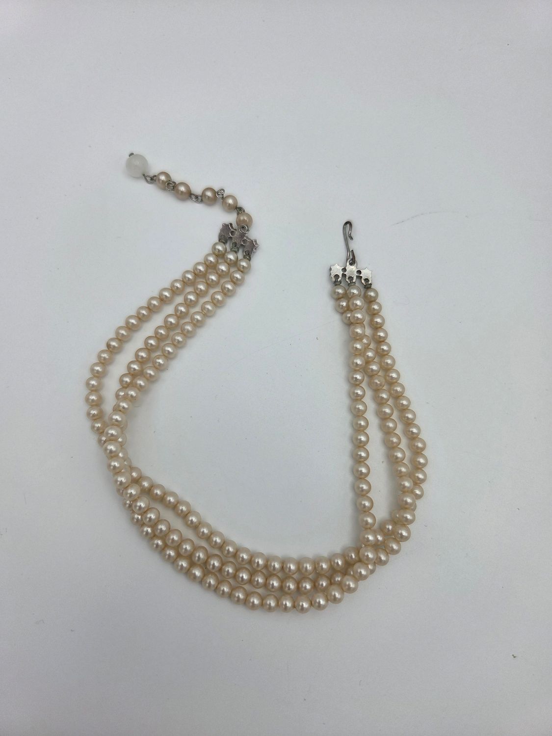 Vintage Faux Pearl Rhinestone Clasp Choker Necklace
