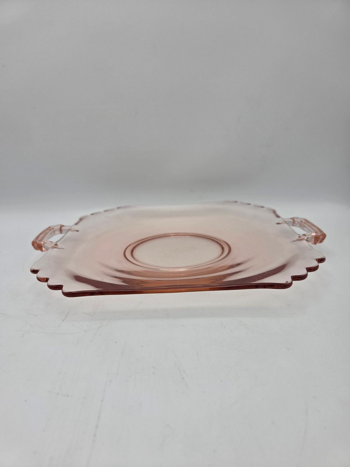 Vintage Pink Depression Glass Square Handled Serving Tray