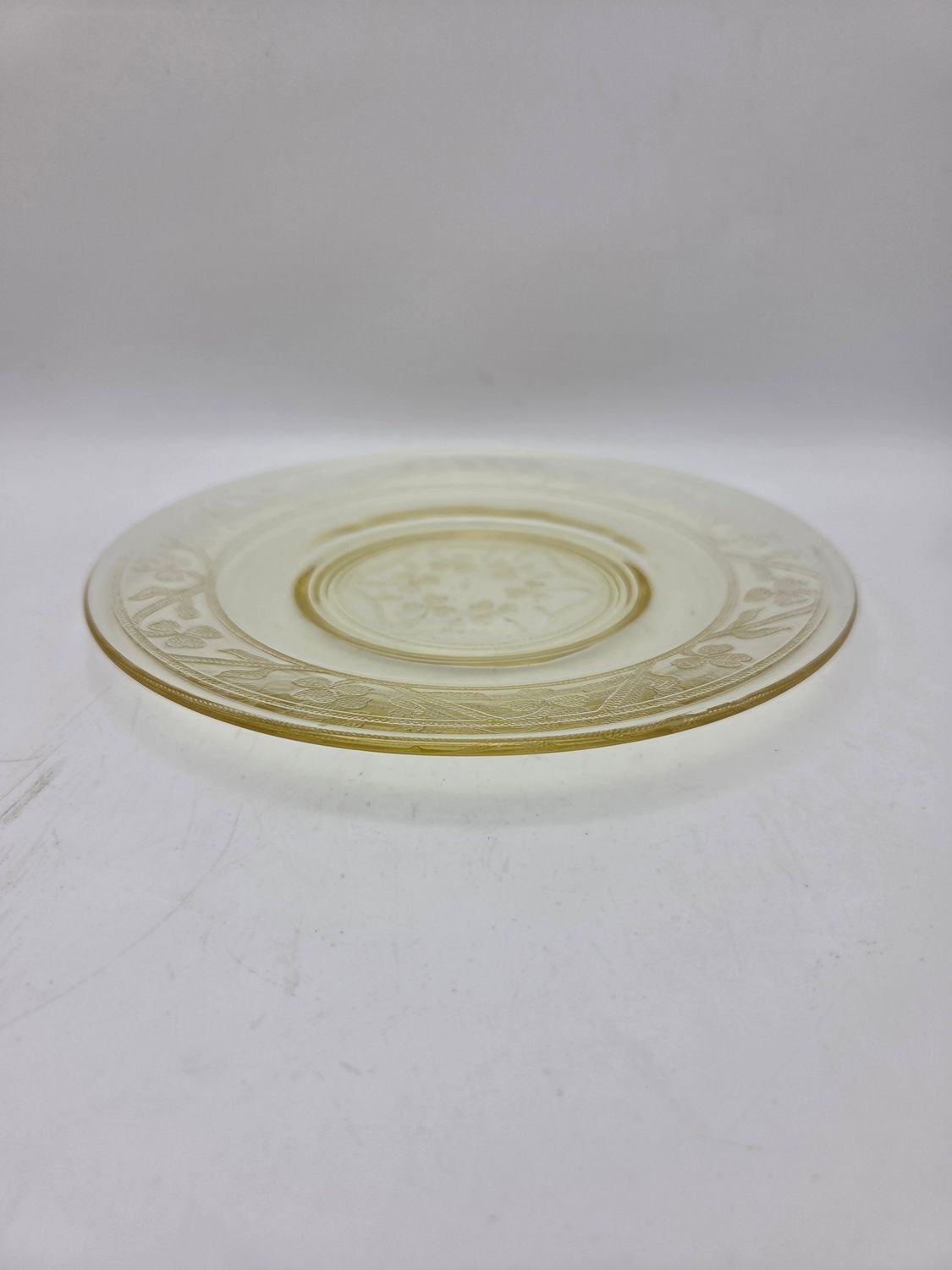 Vintage Amber Depression Glass 8" Etched Floral Plate