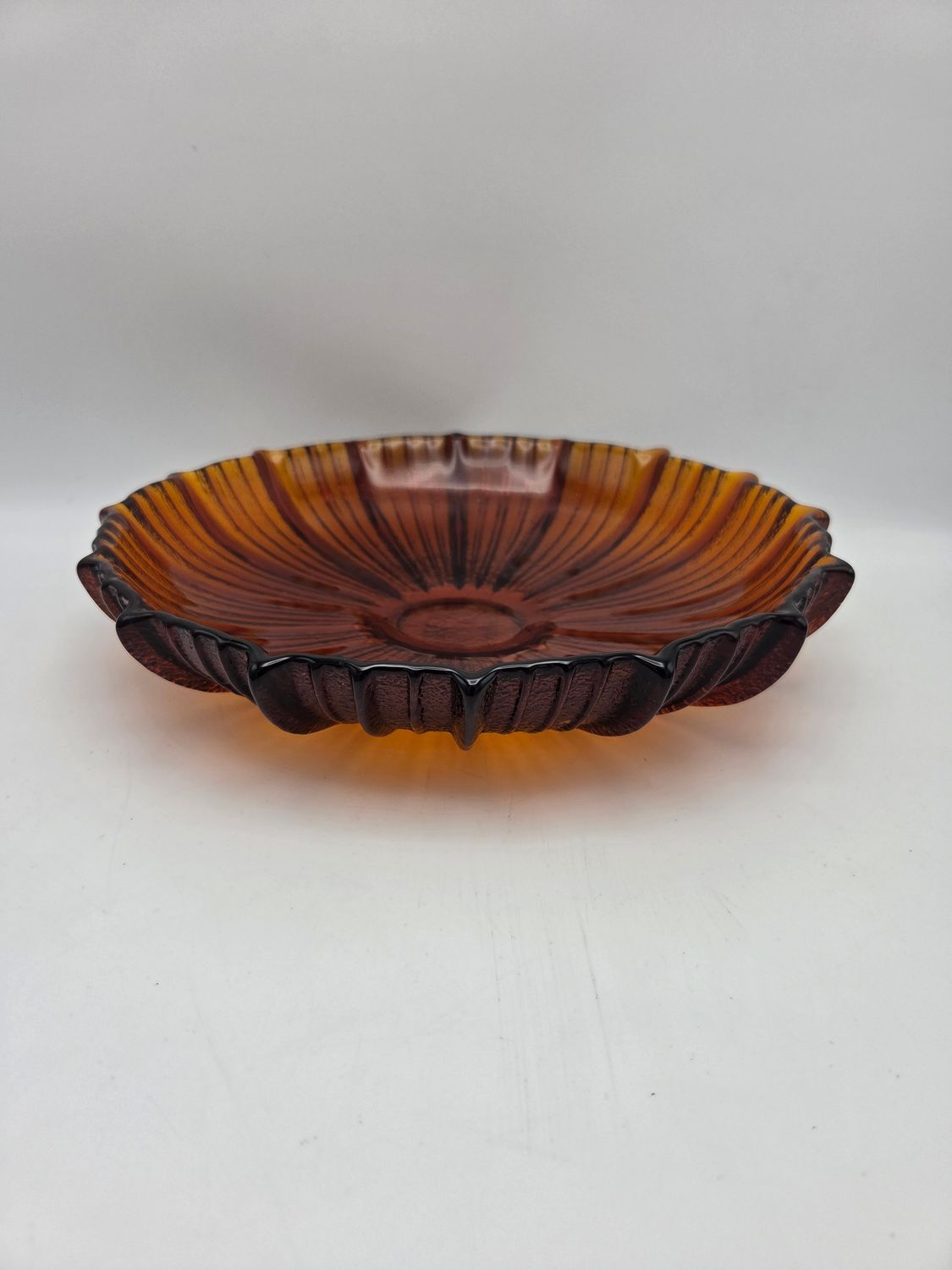 Vintage Blenko Amber Ribbed Art Glass Bowl