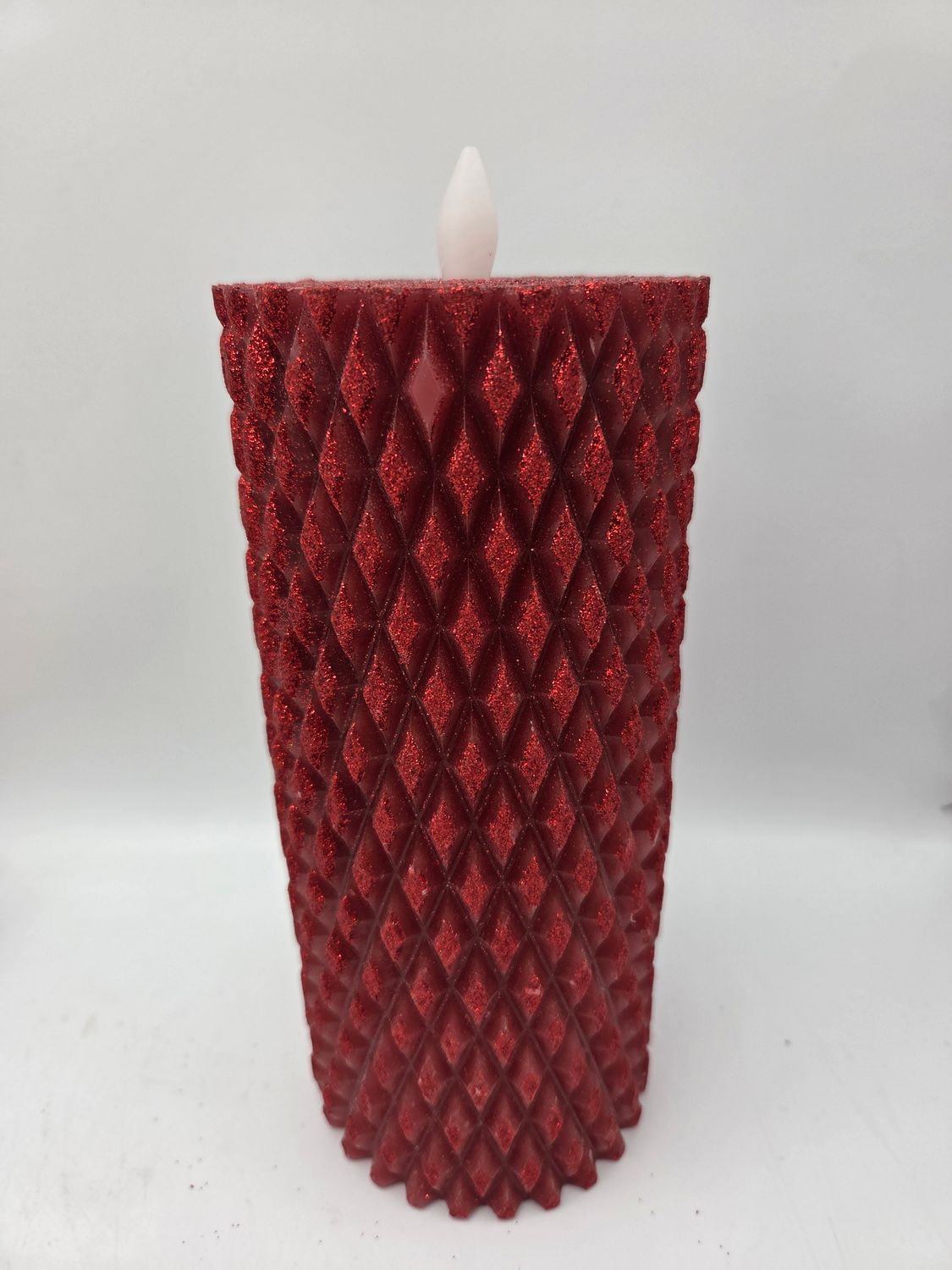 Red Glittered Flameless 9" Pillar Candle