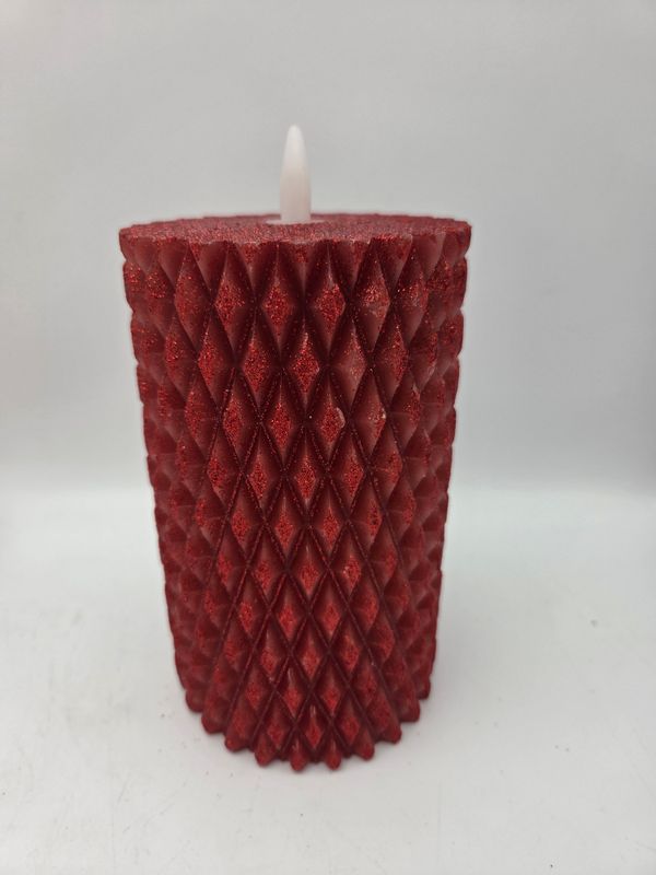 Red Glittered Flameless 7" Pillar Candle
