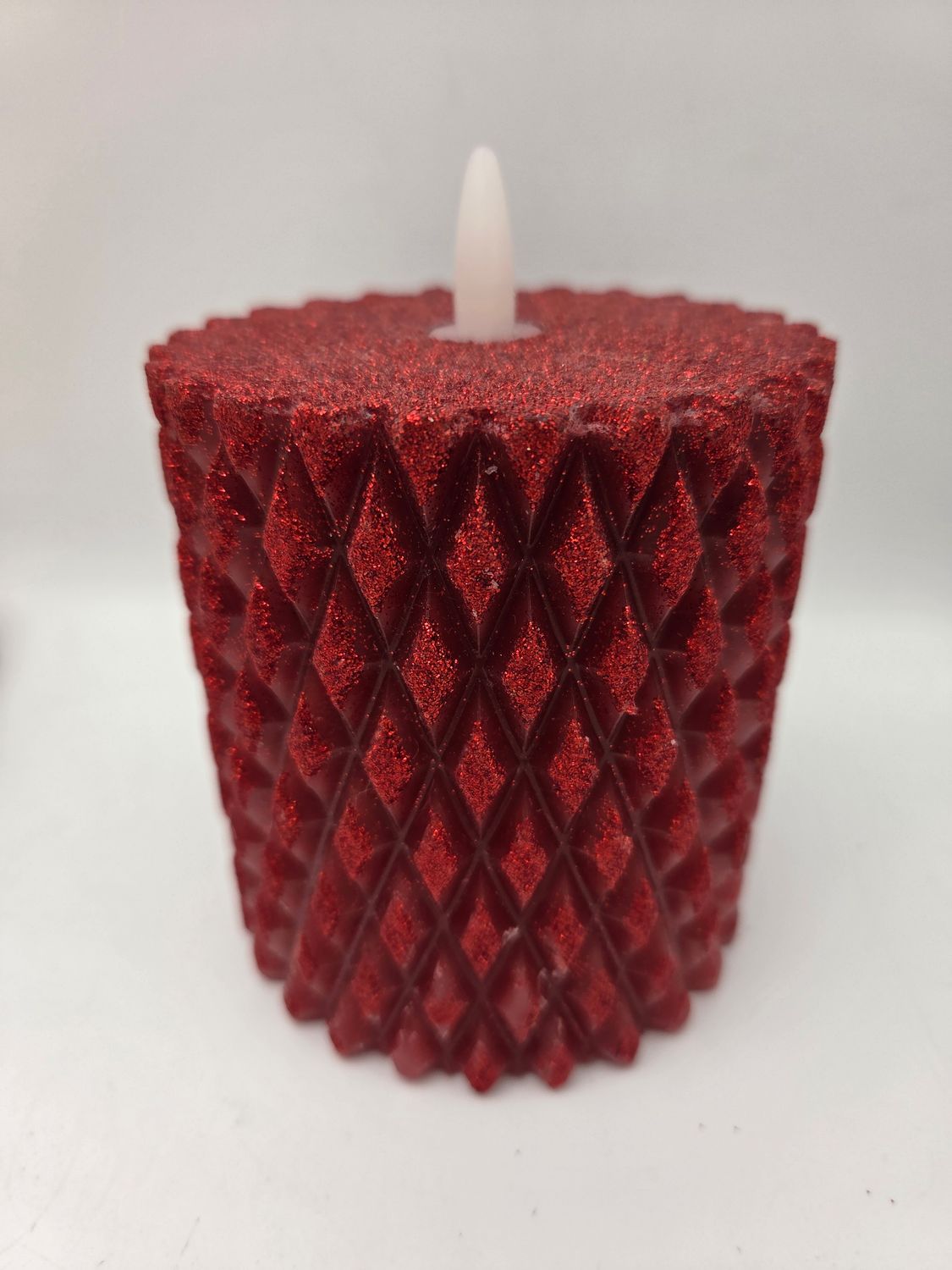Red Glittered Flameless 5" Pillar Candle