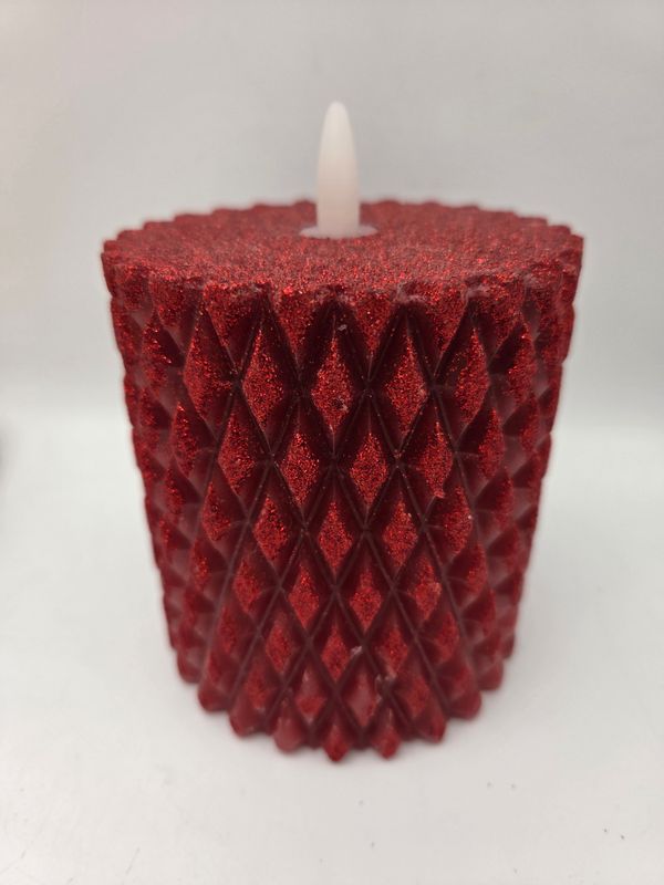 Red Glittered Flameless 5" Pillar Candle