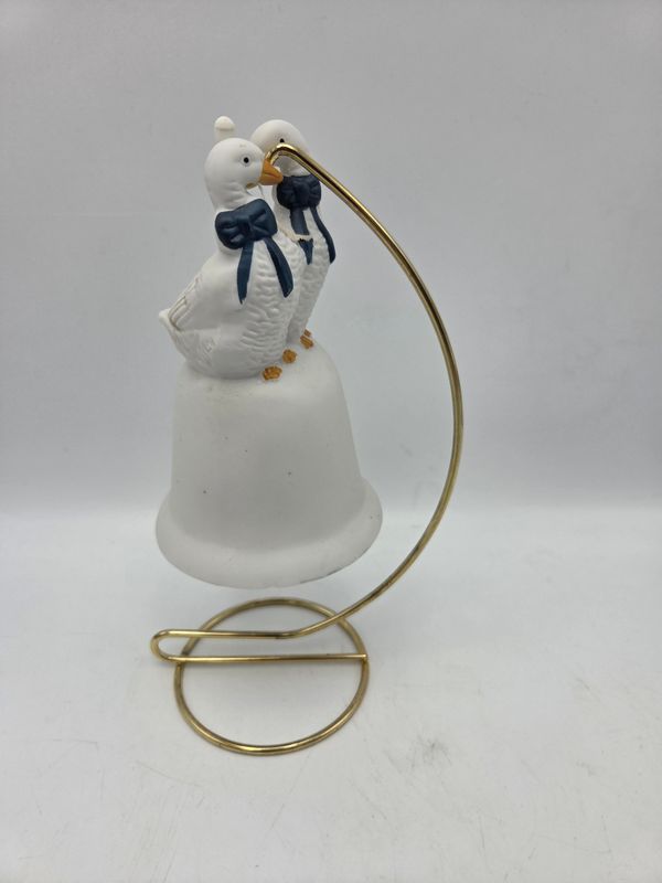 Vntg Goose Couple Bell on Stand