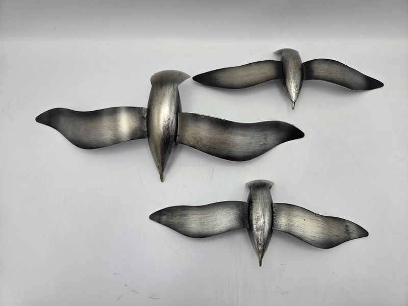 Set of 3 Brushed Metal Flying Seagulls
