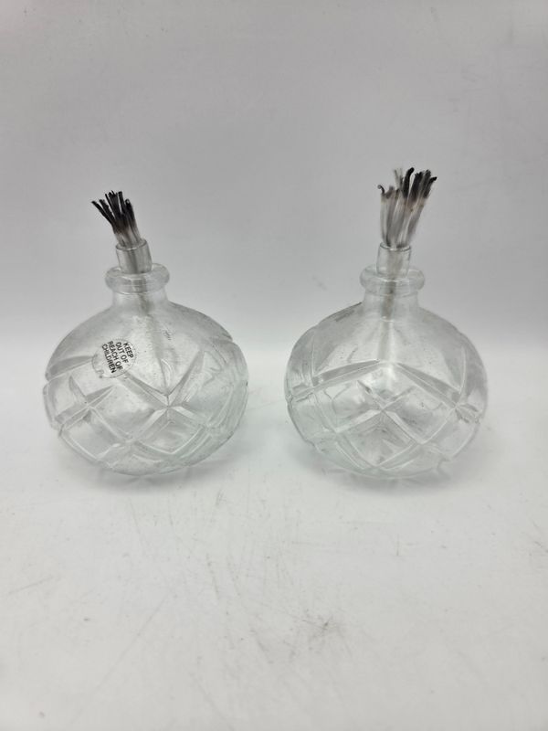 Pair of Mini Clear Glass Oil Lamps