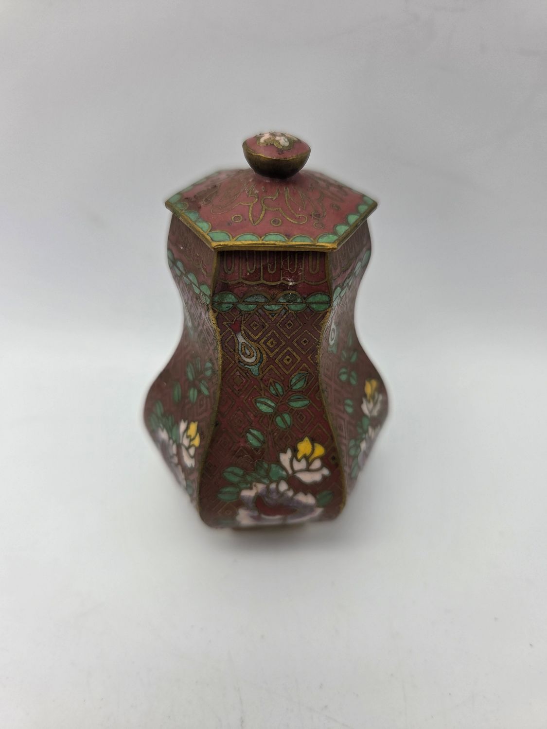 Vntg Hxgnl Clsnne Enamel Jar