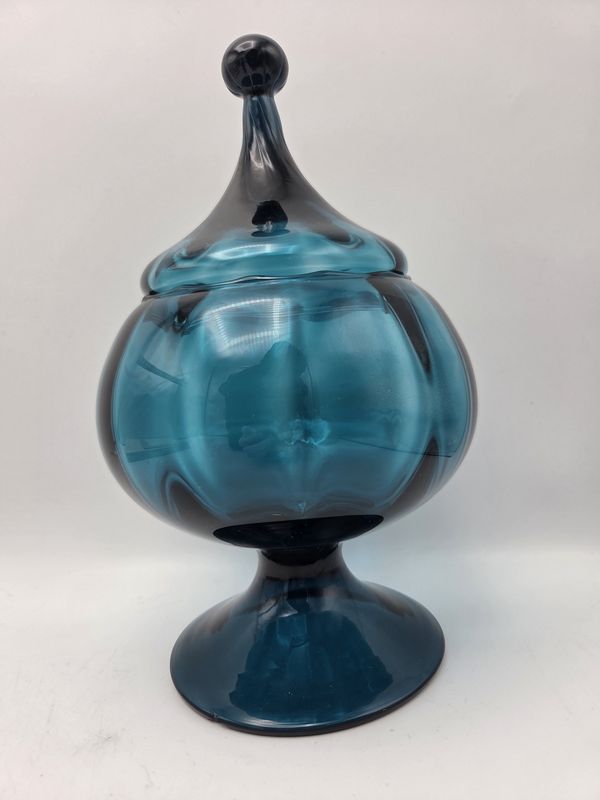 Teal Blue Art Glass Candy Jar