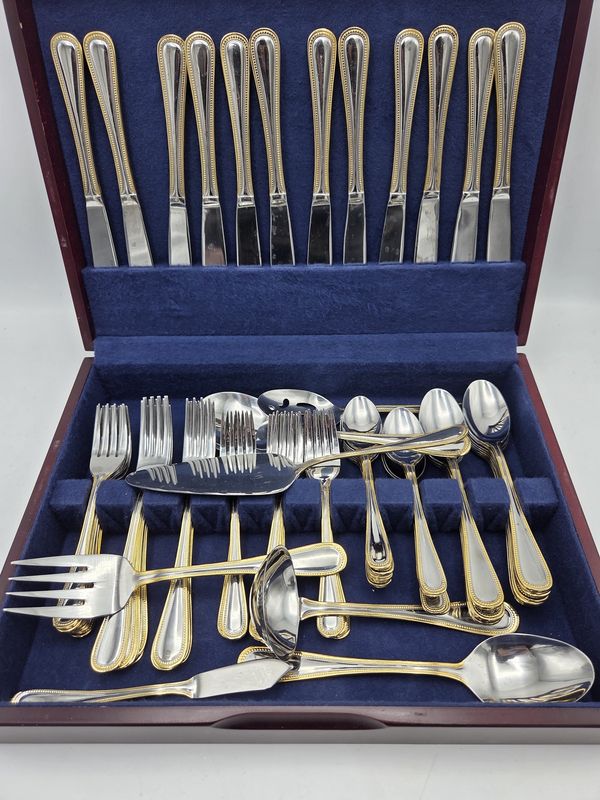 Flatware Set in Wood Storage Chest