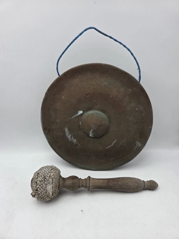 Vntg Hanging Gong Bell &amp; Mallet