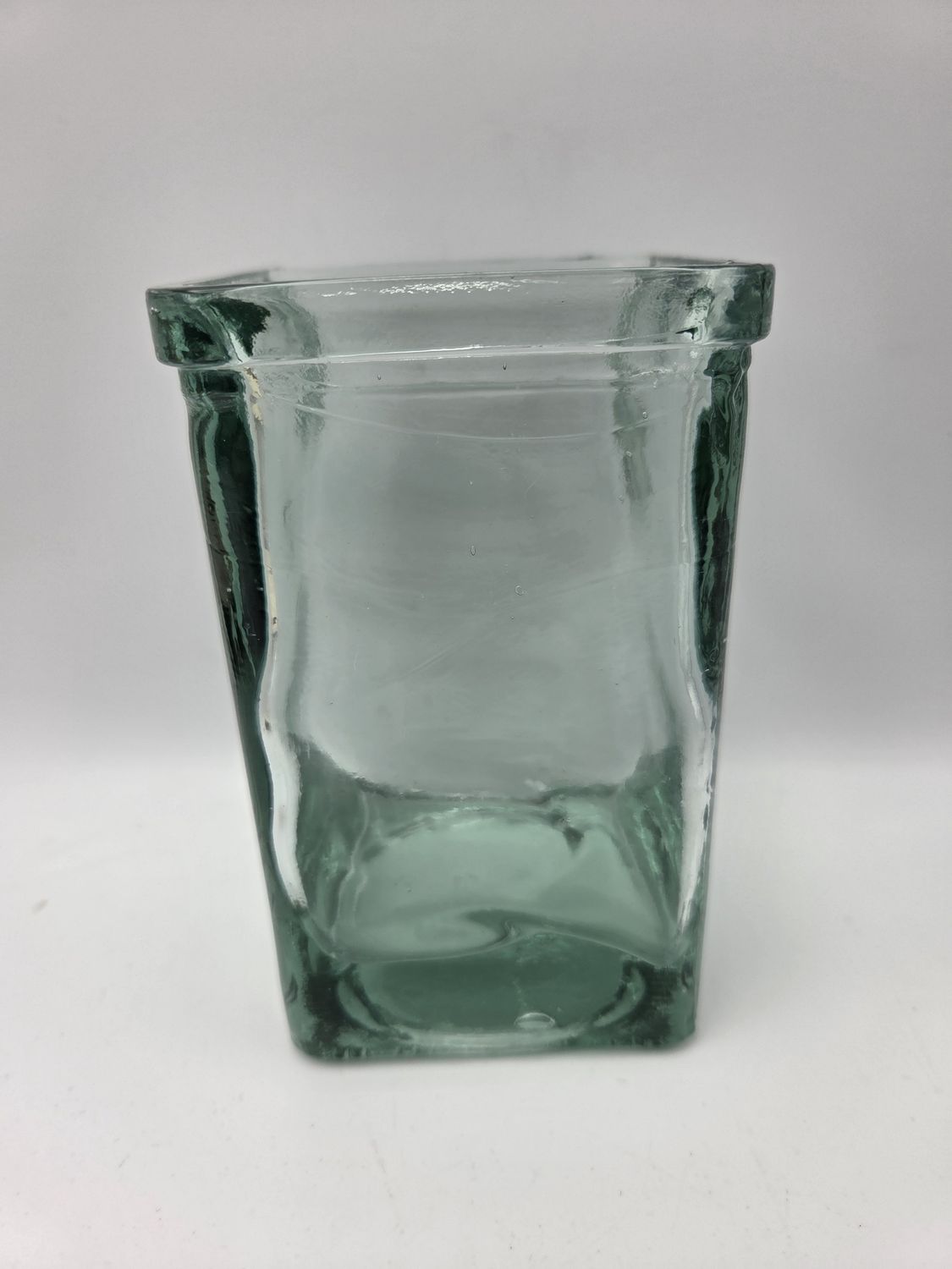 Hndblwn Green Glass Square Vase
