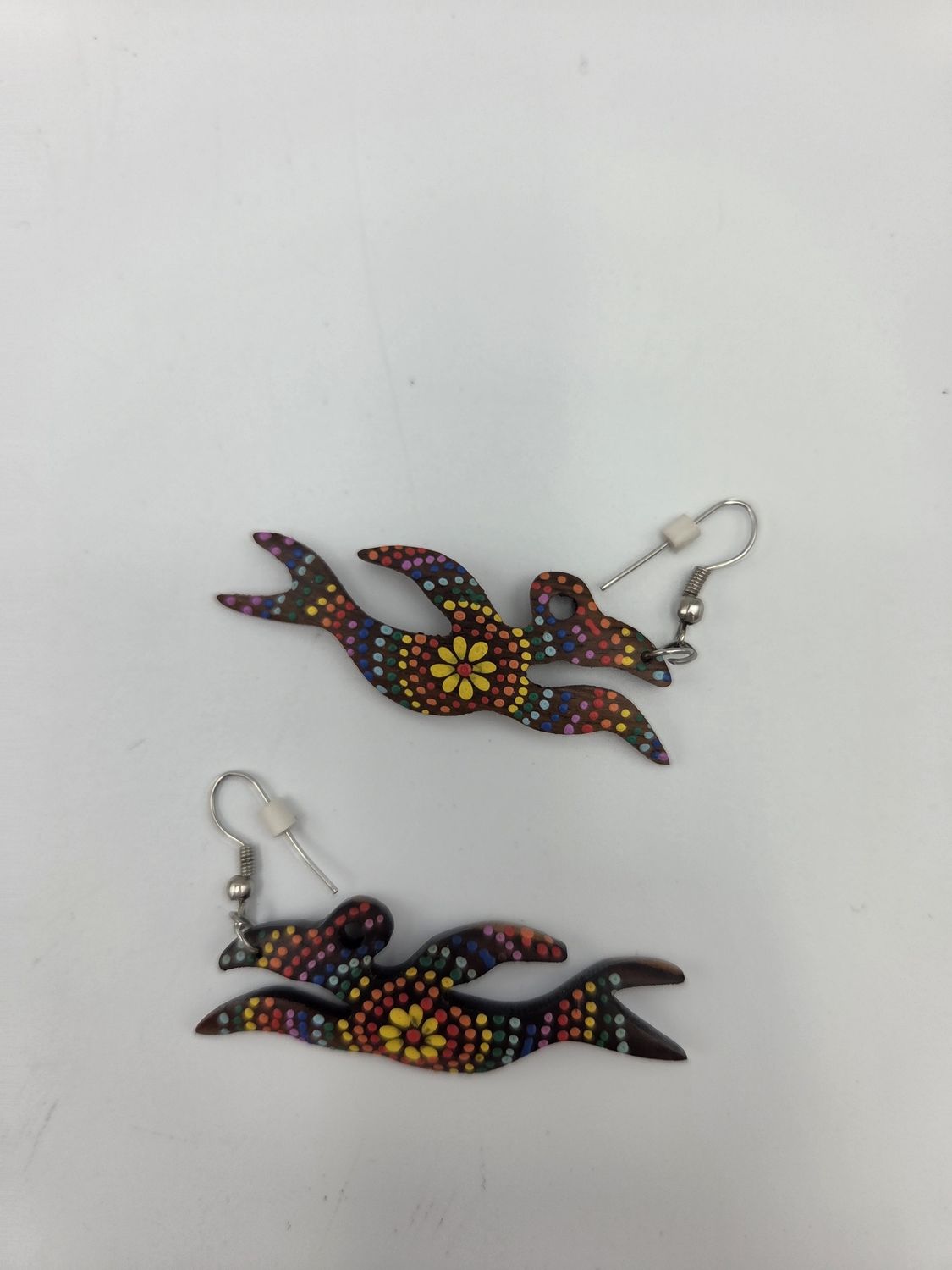 Painted Wood Bird Earrings