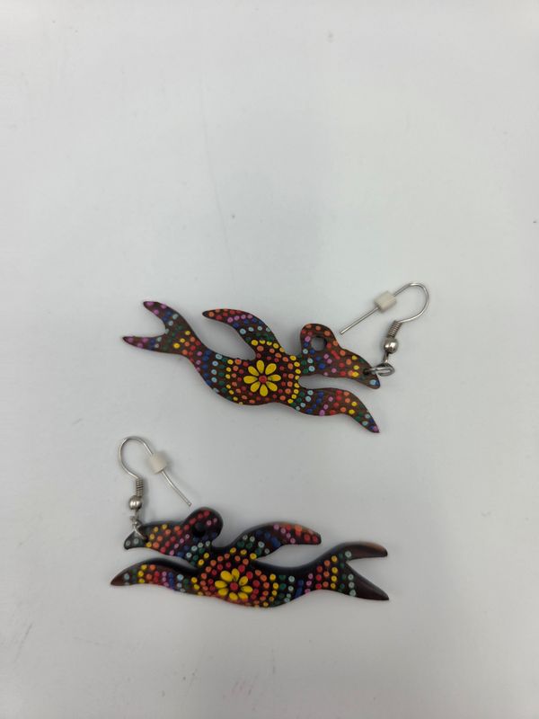 Painted Wood Bird Earrings