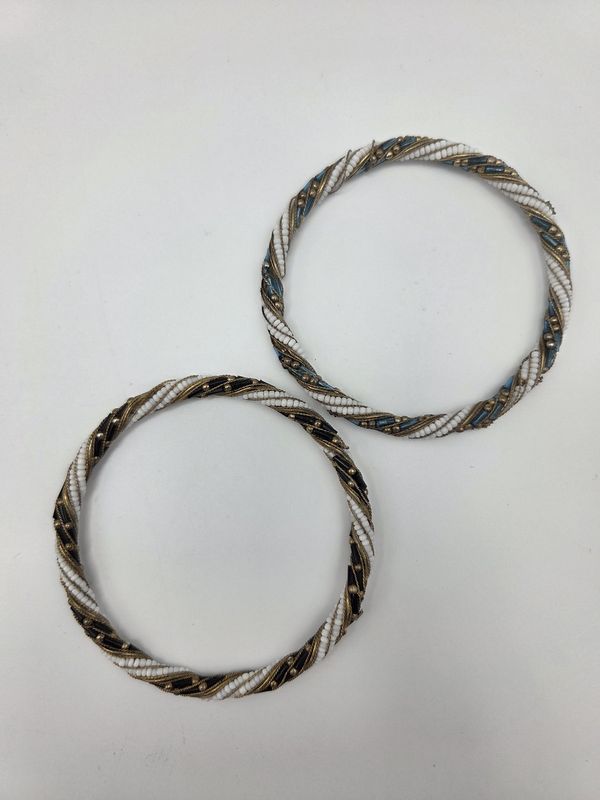Pair Vntg Bead Woven Bangles