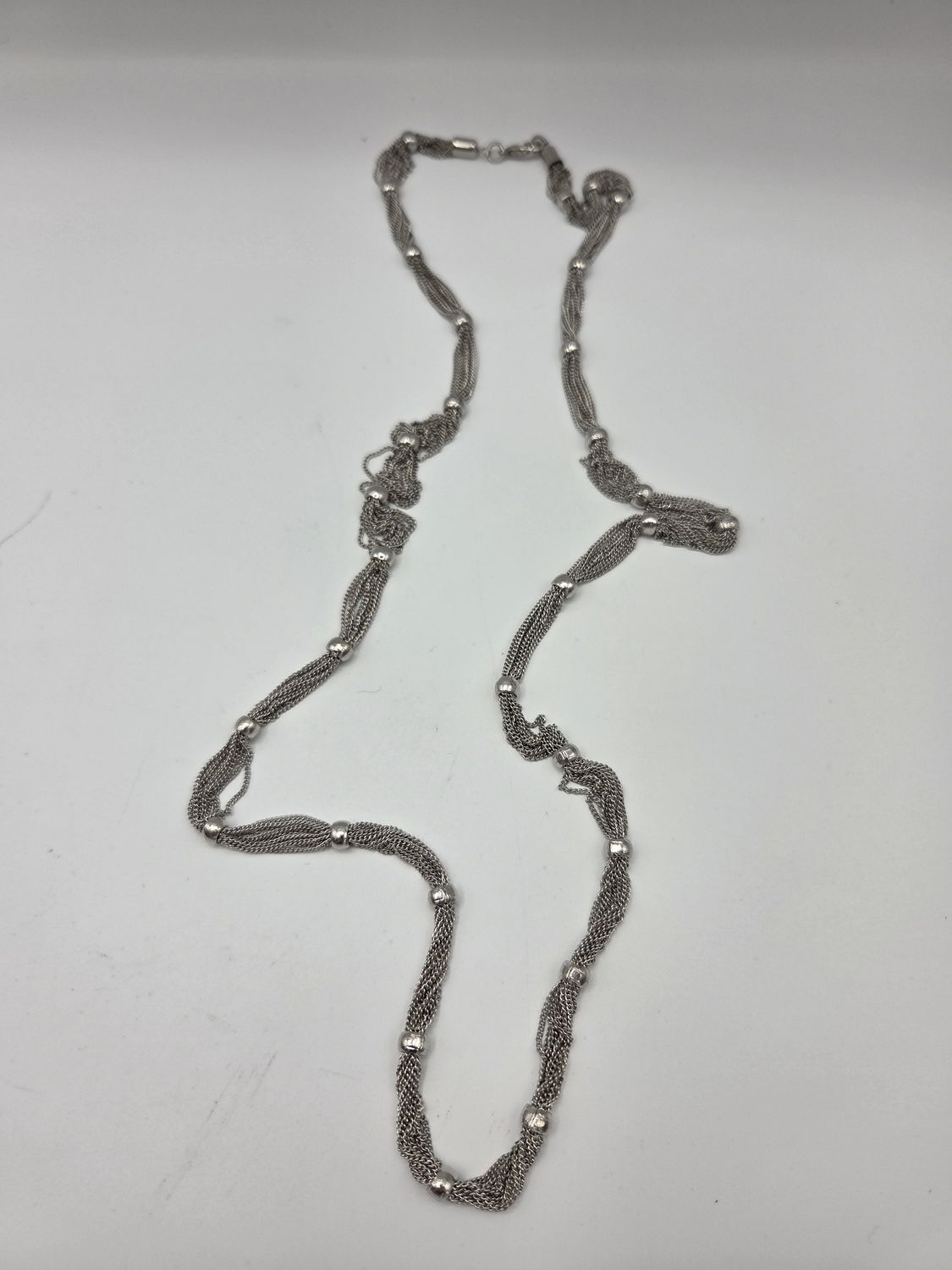 Vntg Silver-Tone Mesh Bead Necklace