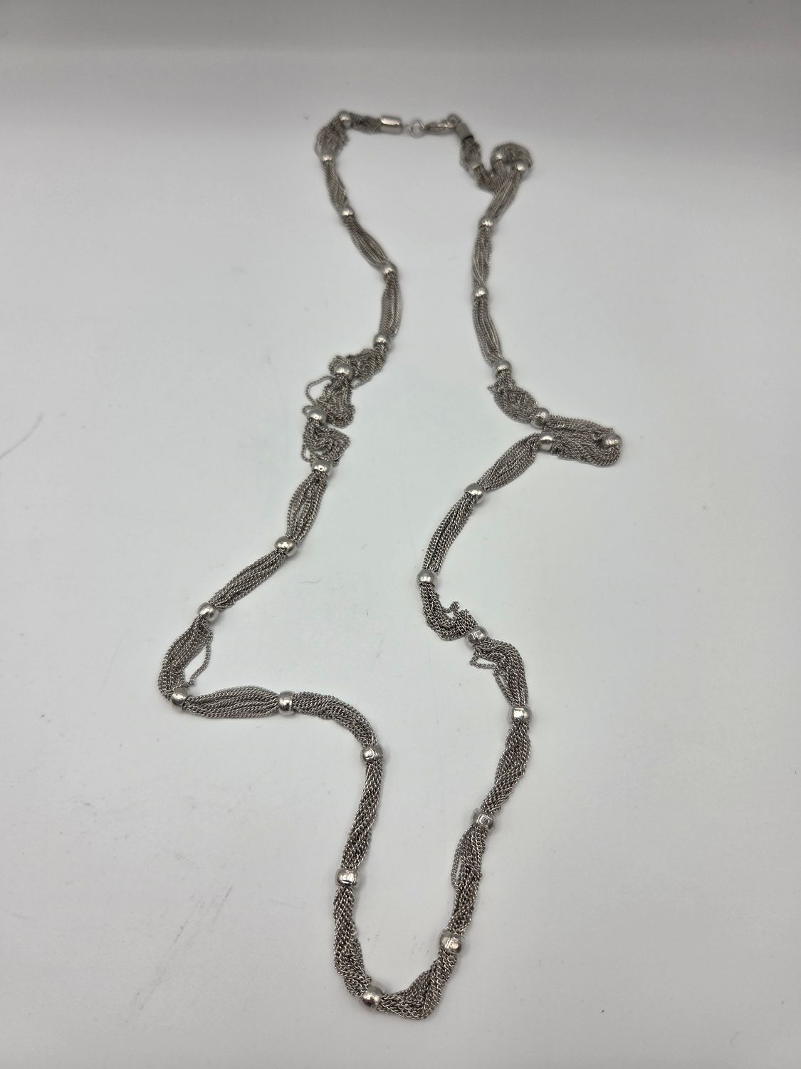 Vntg Silver-Tone Mesh Bead Necklace