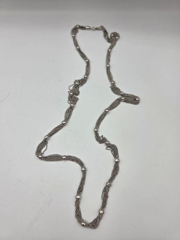 Vntg Silver-Tone Mesh Bead Necklace