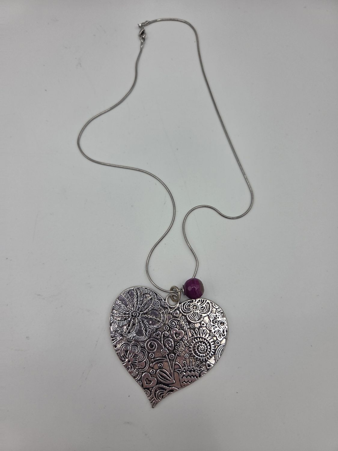 Flrl Etched Heart Pendant Necklace