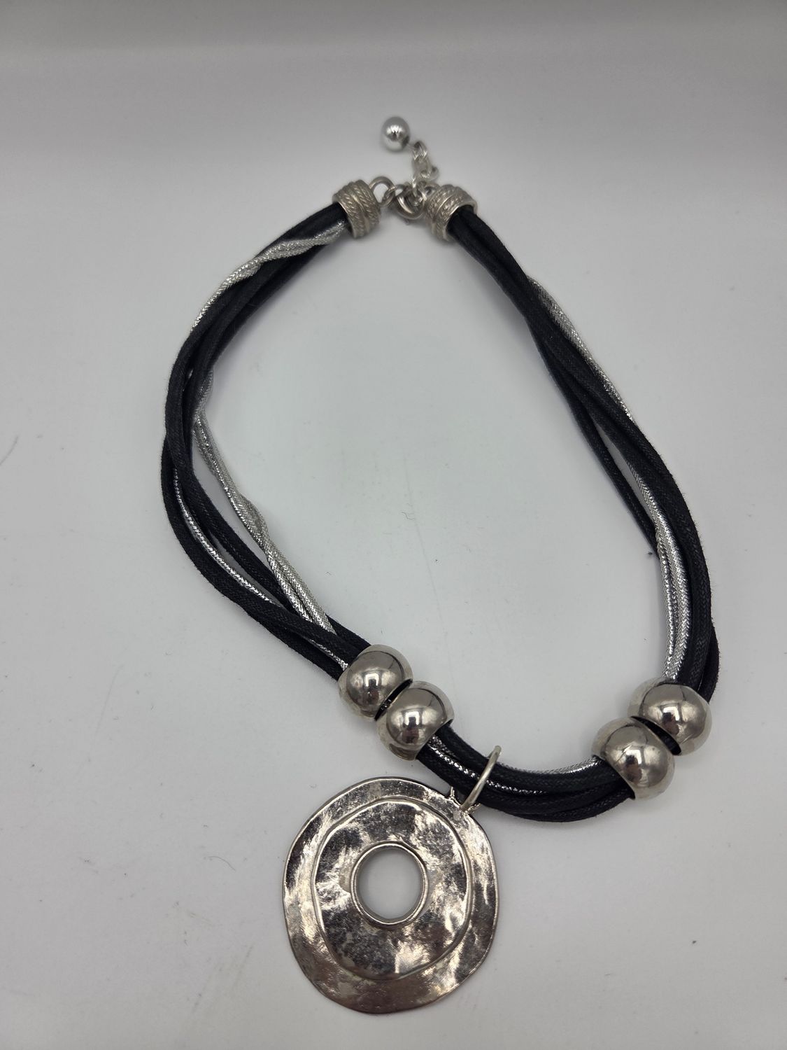 Disc Pendant Black Cord Necklace