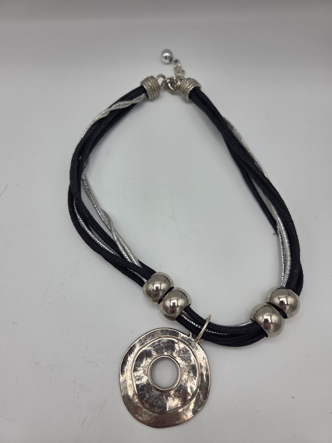 Disc Pendant Black Cord Necklace