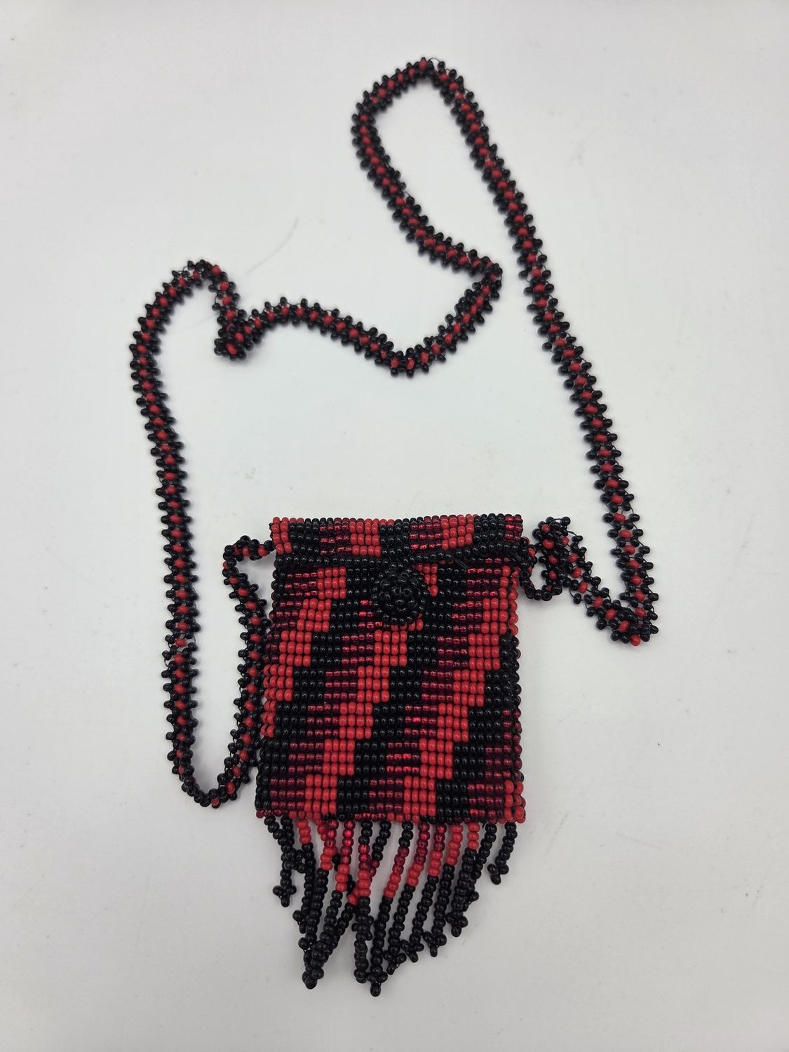 Red/Black Fringe Pouch Necklace