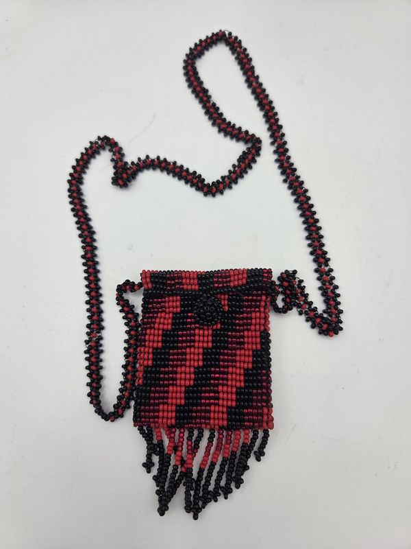 Red/Black Fringe Pouch Necklace