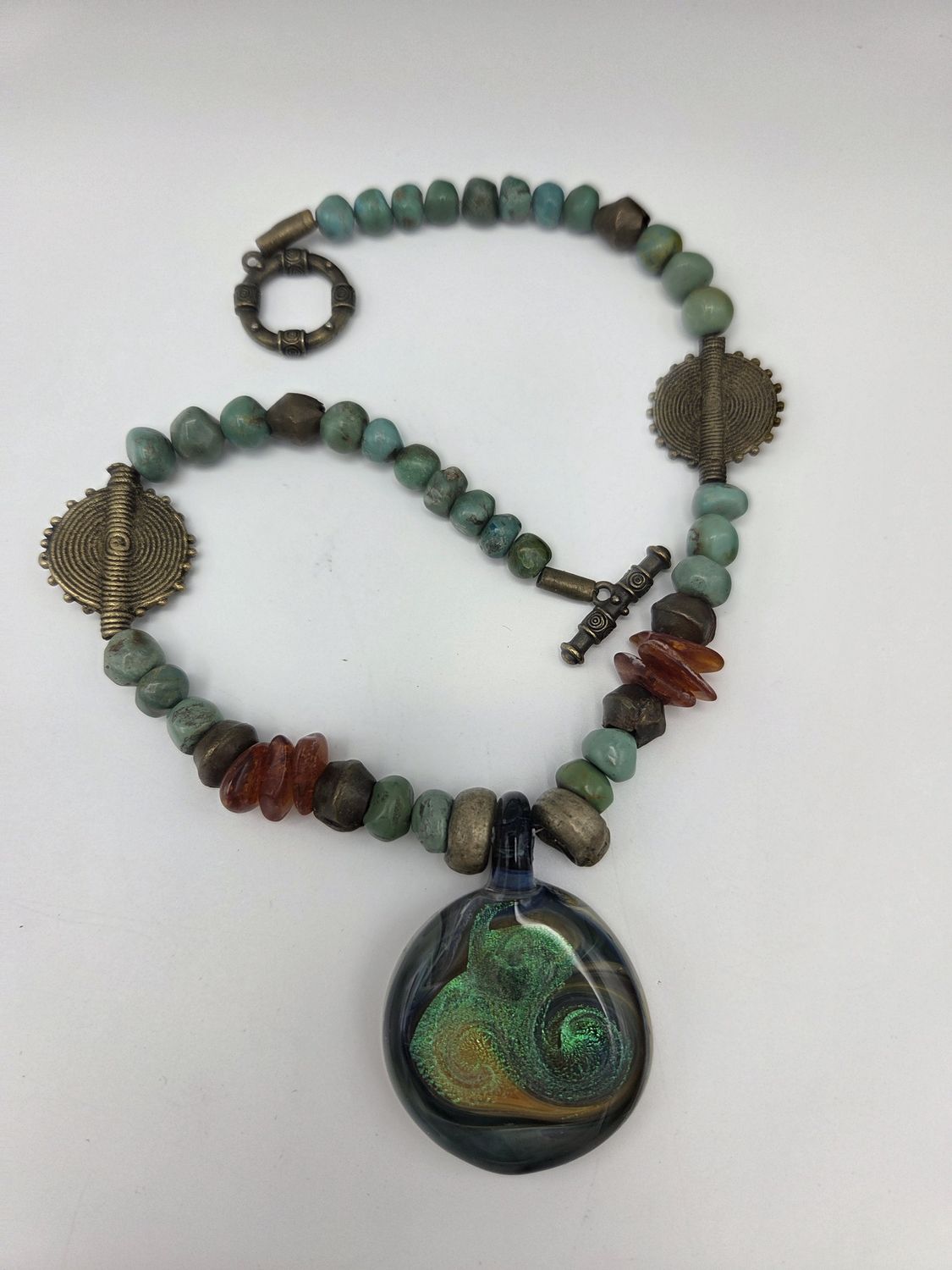 Boho Jasper Dichroic Glass Necklace