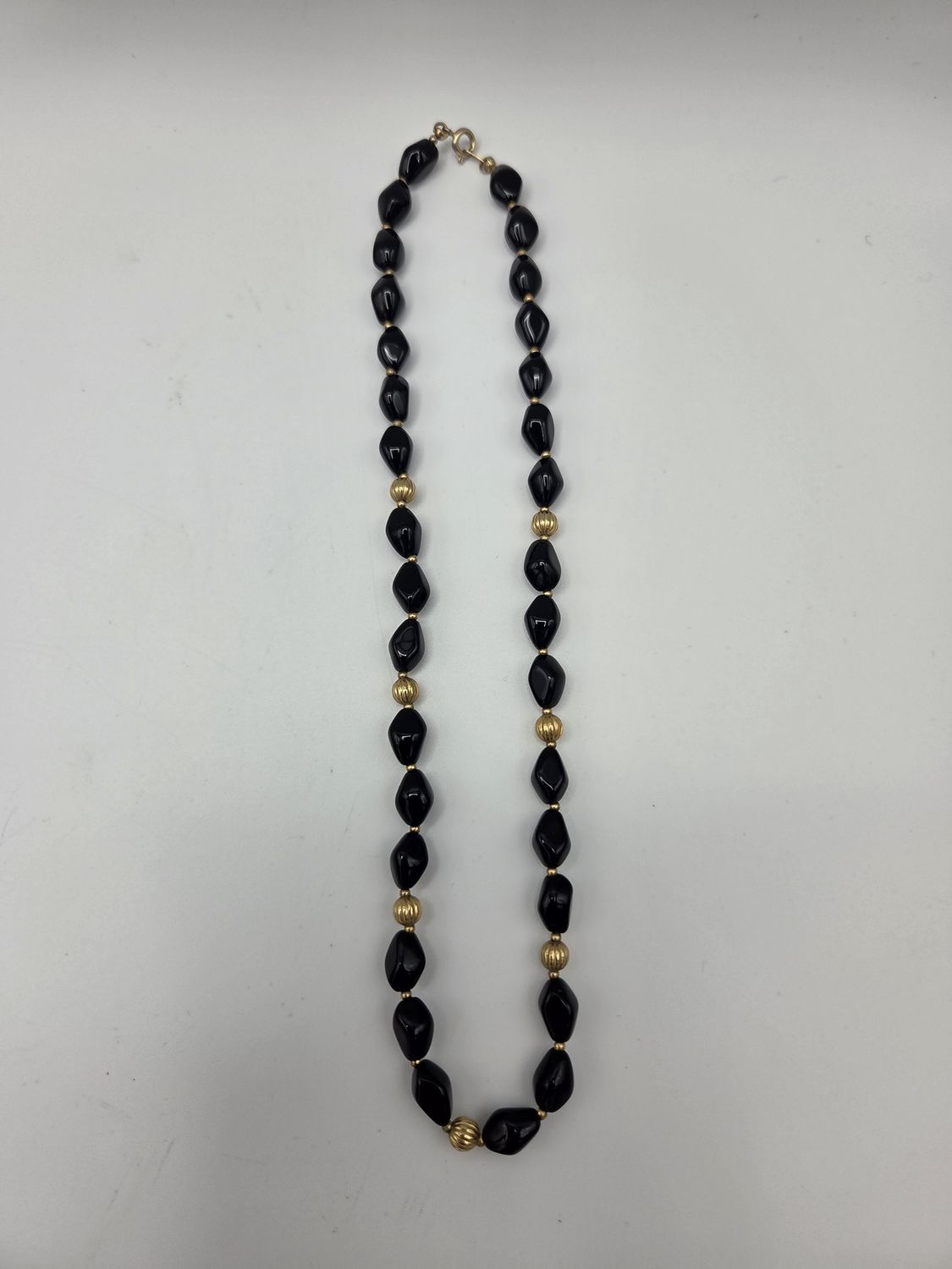 Black Bead &amp; Gold Spacer Necklace