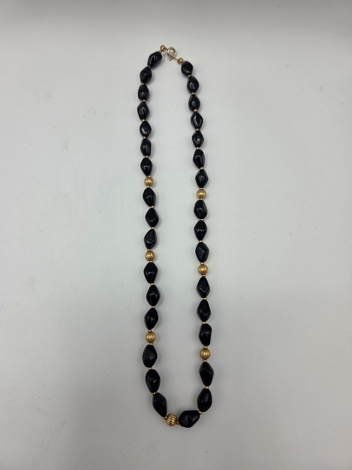 Black Bead &amp; Gold Spacer Necklace