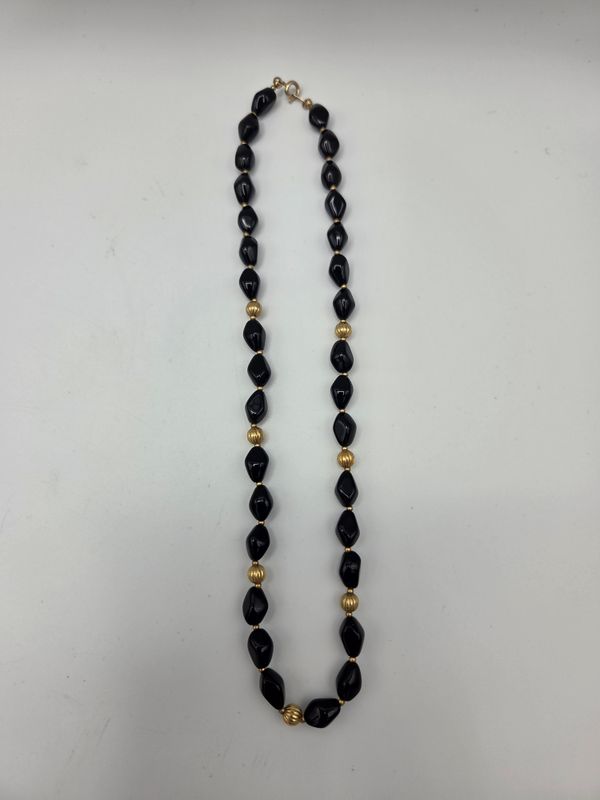 Black Bead &amp; Gold Spacer Necklace