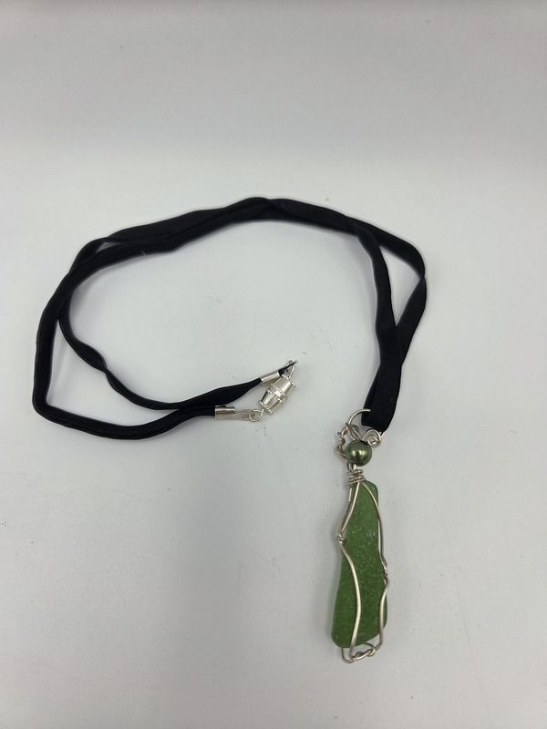 Green Sea Glass Pendant Necklace