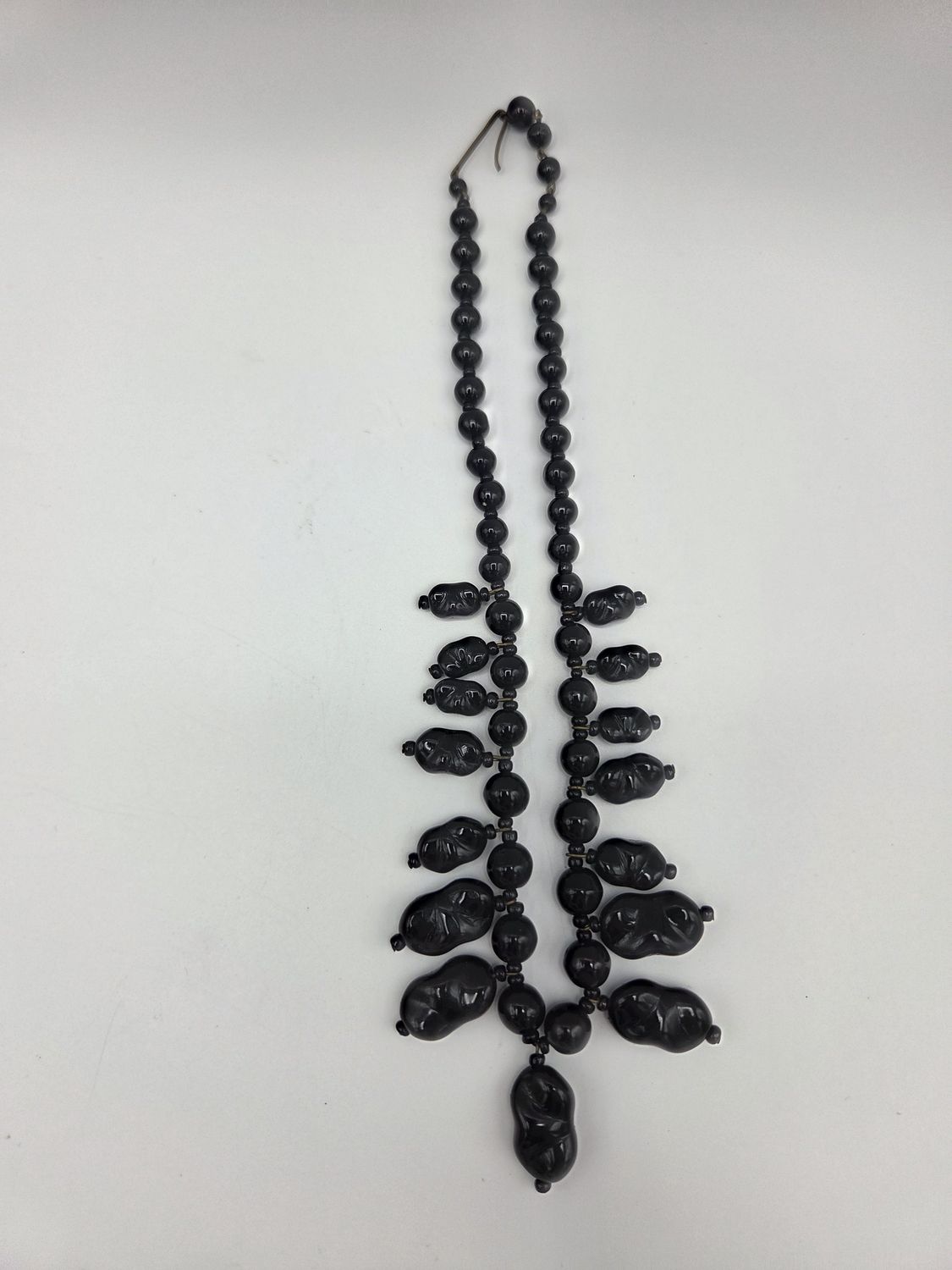 Black Carved Bead Bib Necklace