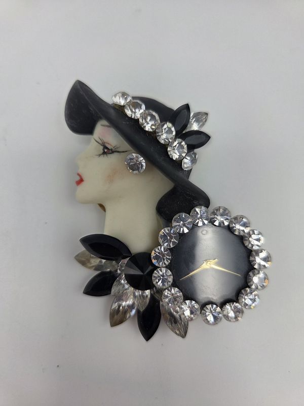 Lady Profile Rhinestone Brooch