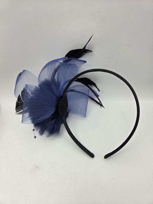 Navy &amp; Black Fthr Fascinator Headband