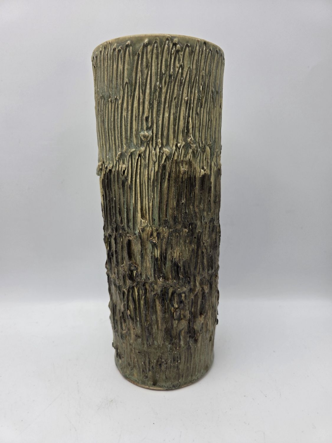 Tall Textured Pottery Cylinder Vase