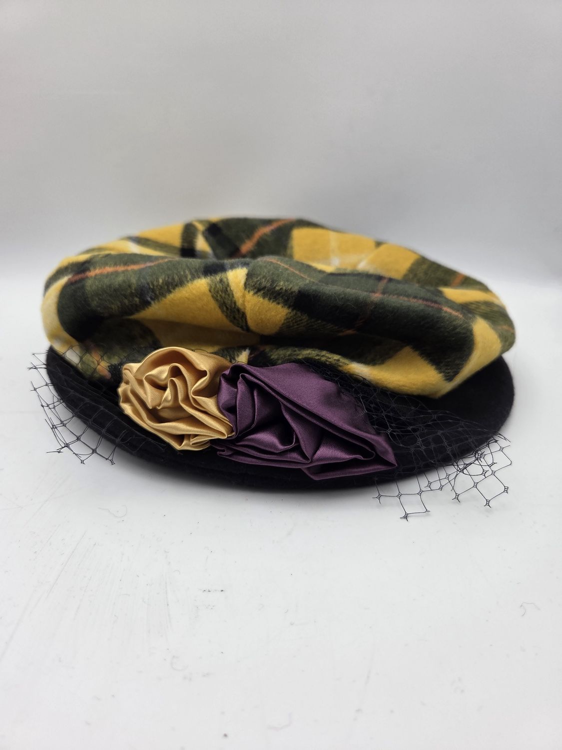 Plaid Wool-Blend Beret Hat